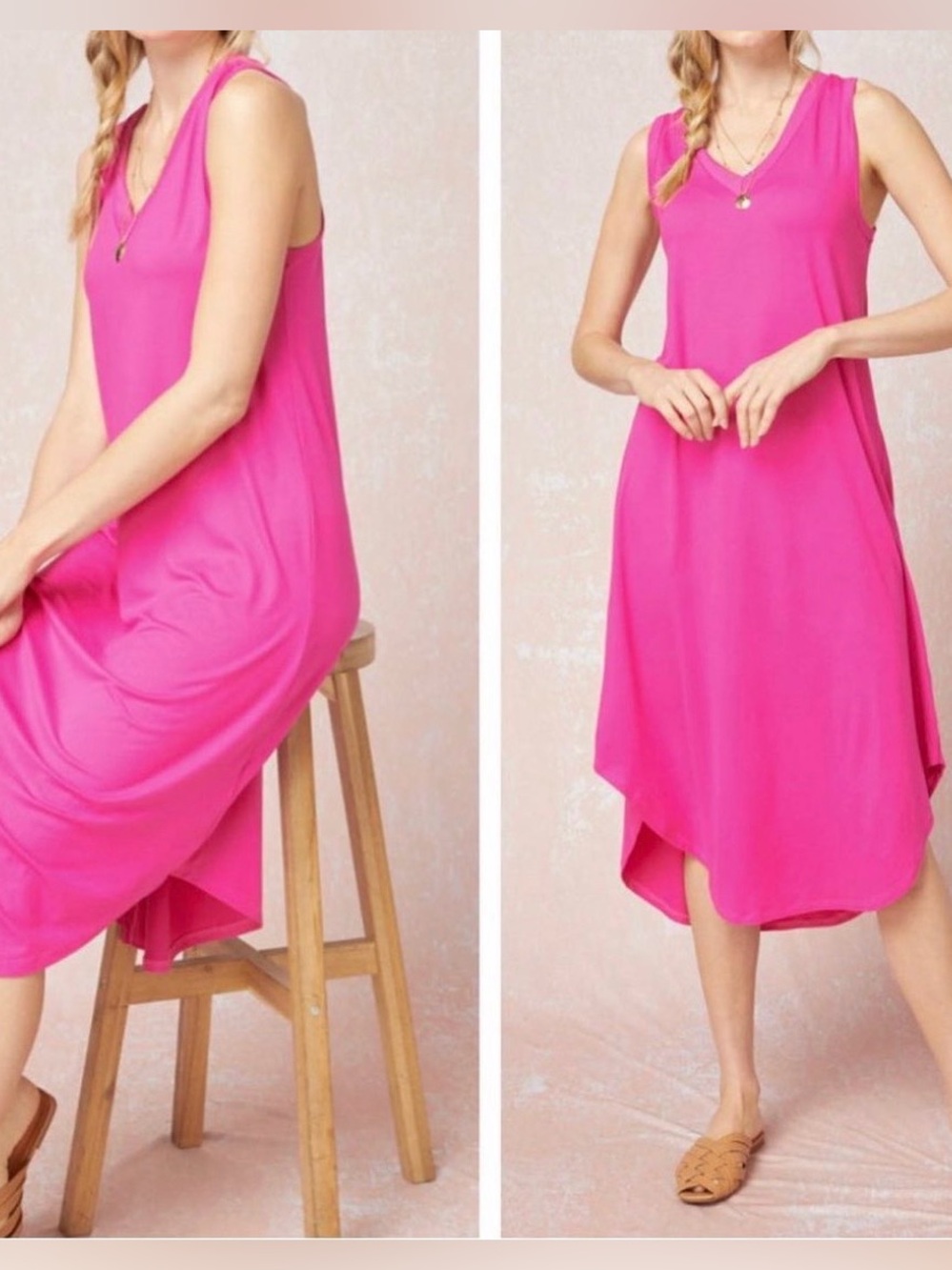 Entro Women's Pink V-Neck Sleeveless Swing Dress